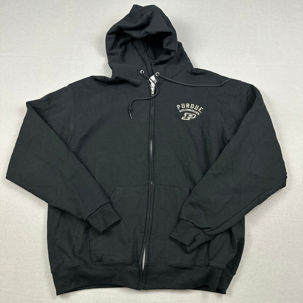 Purdue Boilermakers Jacket Men Large Black Champion Full Zip Sweatshirt Hood L